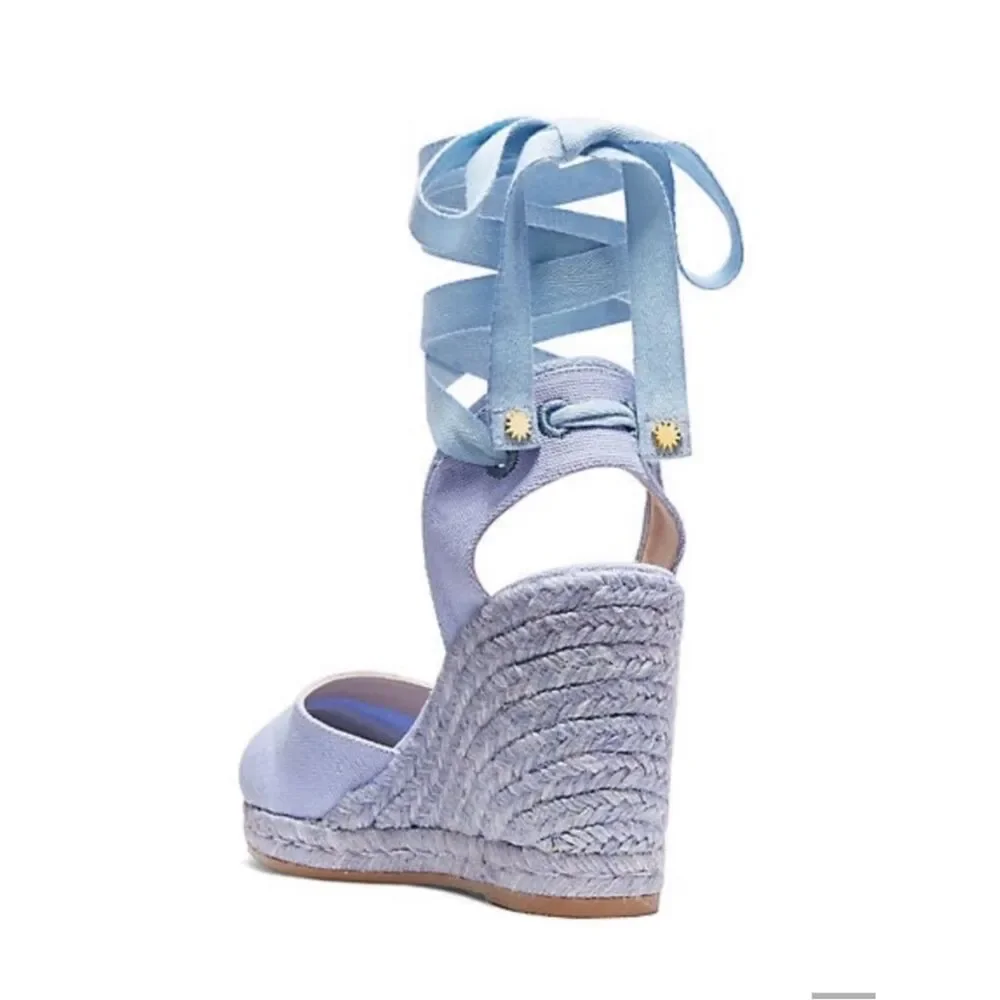 Stuart Weitzman Light Blue Espadrille Wedge Ankle-Tie Sandals - Picture 2 of 12